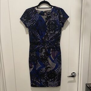 Ellen Tracy Blue and Black Patterned Dress